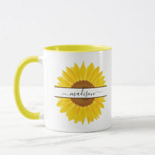 Personalised name Sunflower Monogram Split in two Mug