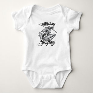 Personalised NAME Surfer Big Wave Skeleton Surfing Baby Bodysuit