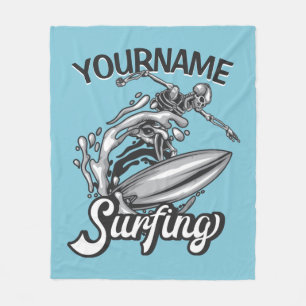 Personalised NAME Surfer Big Wave Skeleton Surfing Fleece Blanket