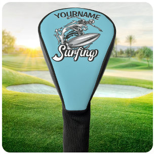 Personalised NAME Surfer Big Wave Skeleton Surfing Golf Head Cover