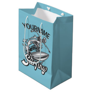 Personalised NAME Surfer Big Wave Skeleton Surfing Medium Gift Bag