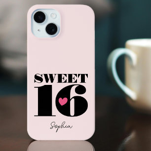 Personalised Name Sweet 16 Birthday Retro Pink iPhone 15 Case