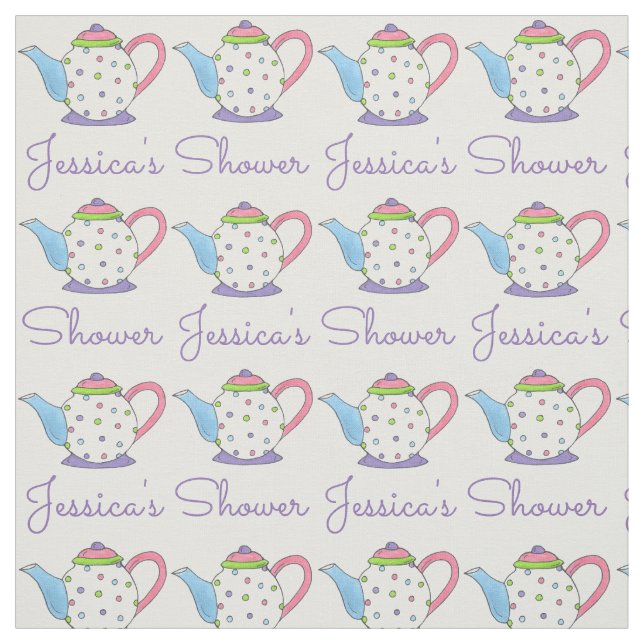 Personalised Name Tea Time Party Teapot Polka Dot Fabric (Swatch)