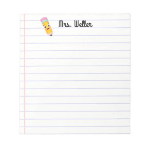 Personalised Name Teacher Cute Smiling Pencil Notepad