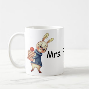 Personalised Name Teacher Gift Cup Mug Bunny Books