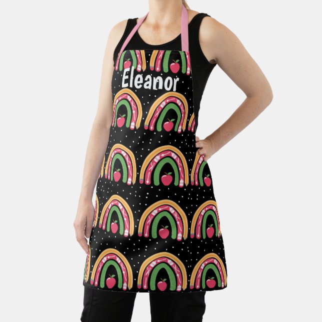 Personalised name teacher rainbow apron (Insitu)