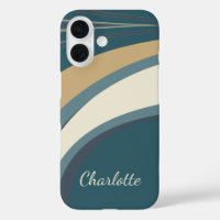 Personalised Name Teal Beige Retro Abstract Curves