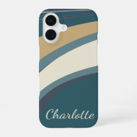 Personalised Name Teal Beige Retro Abstract Curves