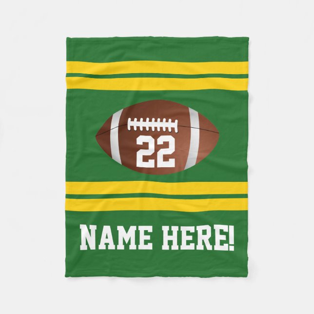 Personalised Name Team Colours Green/Gold Football Fleece Blanket (Front)