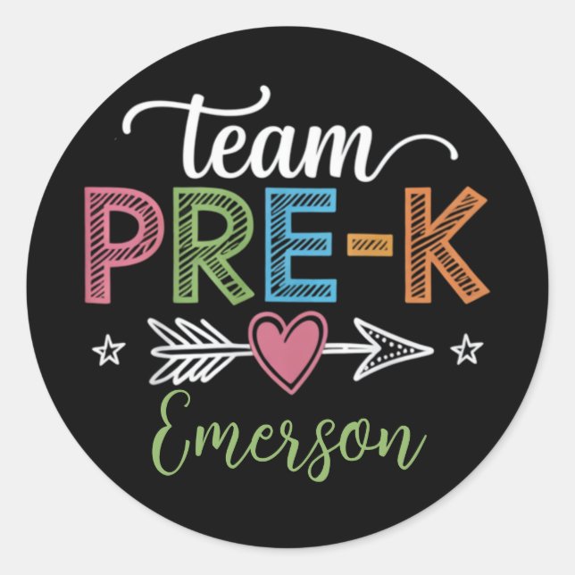 Personalised Name Team Pre-K PreSchool Teacher  Classic Round Sticker (Front)
