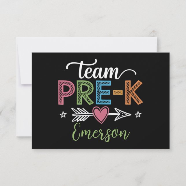 Personalised Name Team Pre-K PreSchool Teacher  Thank You Card (Front)