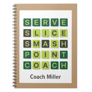 Personalised Name Tennis Coach Wordle Style Notebook