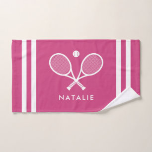 Personalised Name Tennis Magenta Pink Stripes Hand Towel