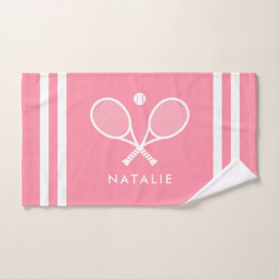 Personalised Name Tennis Pink Stripes Hand Towel