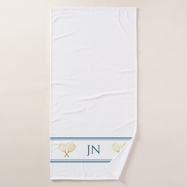 Personalised Name Tennis Player Navy And White  Bath Towel (Bath Towel)