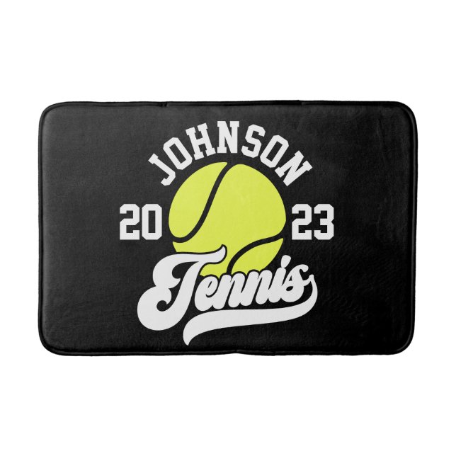 Personalised NAME Tennis Player Racket Ball Court Bath Mat (Front)