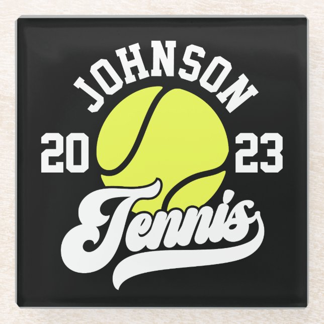 Personalised NAME Tennis Player Racket Ball Court Glass Coaster (Front)