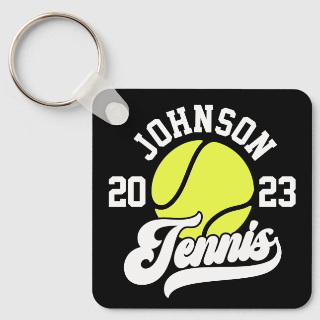 Personalised NAME Tennis Player Racket Ball Court Key Ring (Front)