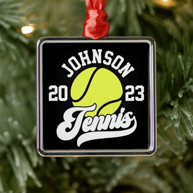 Personalised NAME Tennis Player Racket Ball Court Metal Tree Decoration (Tree)