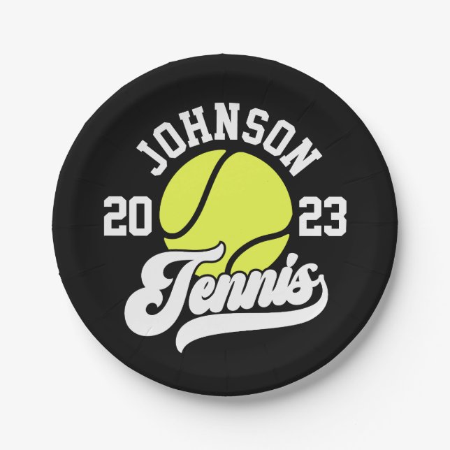 Personalised NAME Tennis Player Racket Ball Court Paper Plate (Front)