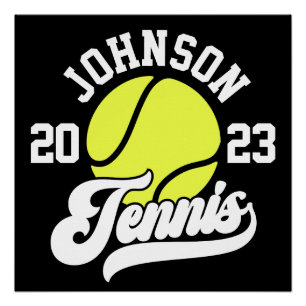 Personalised NAME Tennis Player Racket Ball Court Poster
