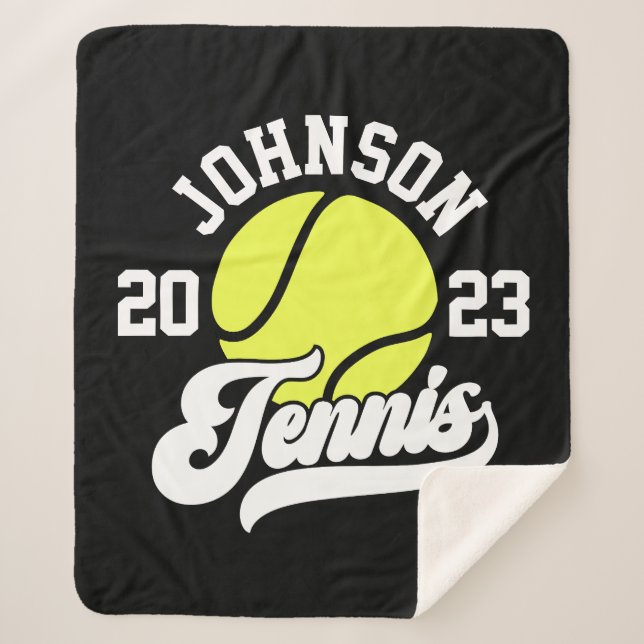 Personalised NAME Tennis Player Racket Ball Court Sherpa Blanket (Front)