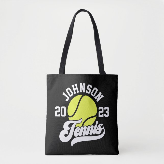 Personalised NAME Tennis Player Racket Ball Court Tote Bag (Front)