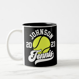 Personalised NAME Tennis Player Racket Ball Court Two-Tone Coffee Mug
