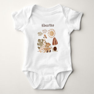 Personalised Name Text Boho Woodland Jungle Animal Baby Bodysuit
