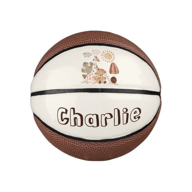 Personalised Name Text Boho Woodland Jungle Animal Mini Basketball (Front)
