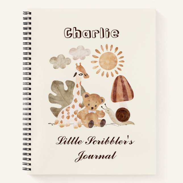 Personalised Name Text Boho Woodland Jungle Animal Notebook (Front)