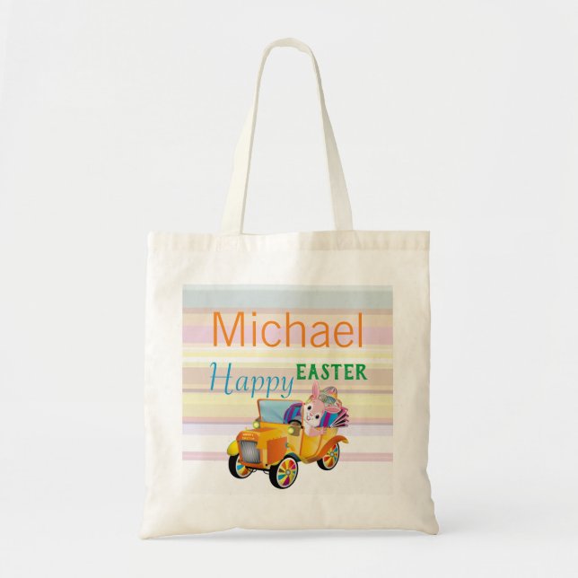 Personalised Name Text Easter Bunny Car Tote Bag (Front)