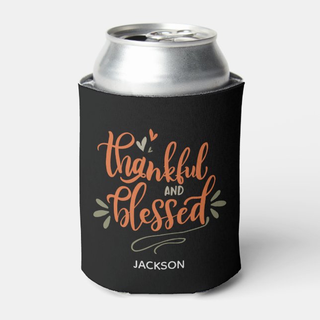 Personalised Name Thankful & Blessed Thanksgiving Can Cooler (Can Front)