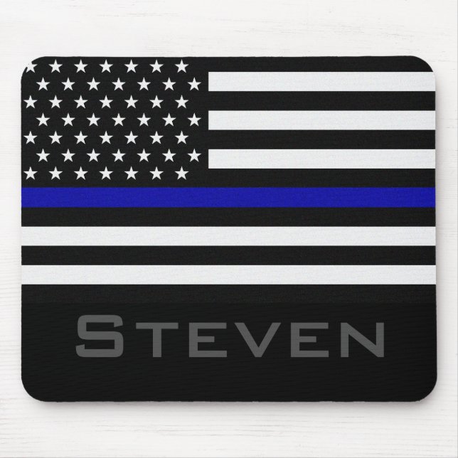 Personalised Name Thin Blue Line Flag Mouse Mat (Front)