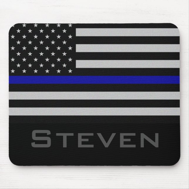 Personalised Name Thin Blue Line Flag Mouse Mat (Front)