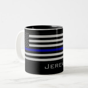 Personalised Name Thin Blue Line Flag Two-Tone Coffee Mug