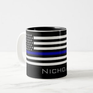 Personalised Name Thin Blue Line Flag Two-Tone Coffee Mug