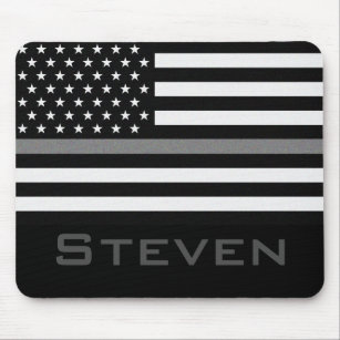 Personalised Name Thin Grey Line Flag Mouse Mat