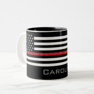 Personalised Name Thin Red Line Glitter Flag Two-Tone Coffee Mug