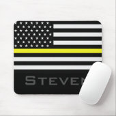 Personalised Name Thin Yellow Line Flag Mouse Mat (With Mouse)