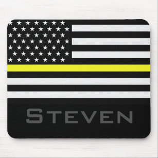 Personalised Name Thin Yellow Line Flag Mouse Mat