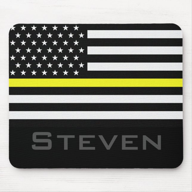 Personalised Name Thin Yellow Line Flag Mouse Mat (Front)