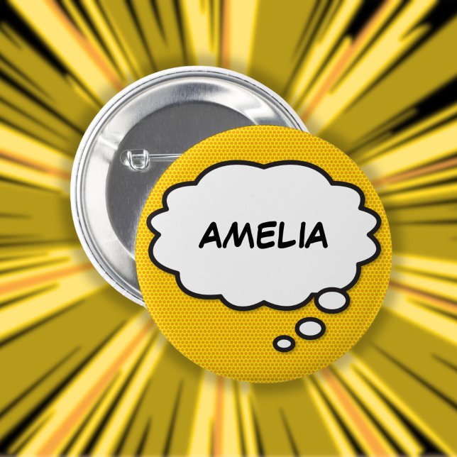 Personalised Name Think Bubble Fun Comic Book 6 Cm Round Badge (Personalized Name Think Bubble Fun Comic Book Pinback Button)