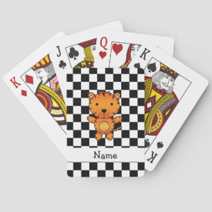 Personalised name tiger black and white checkers playing cards