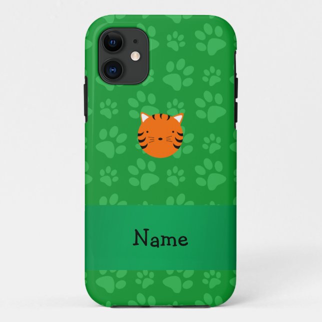 Personalised name tiger face green paw pattern Case-Mate iPhone case (Back)