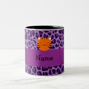 Personalised name tiger face purple leopard print Two-Tone coffee mug