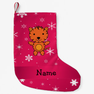 Personalised name tiger pink snowflakes small christmas stocking