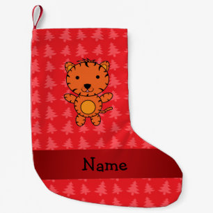 Personalised name tiger red christmas trees small christmas stocking