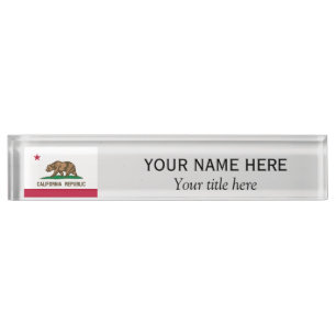 Personalised name title California Republic flag Nameplate