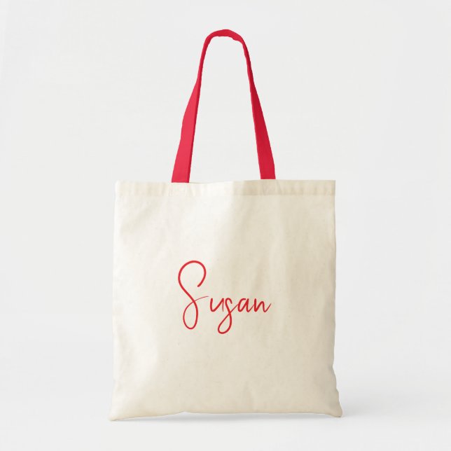 Personalised Name Tote Bag with Red Script Design (Front)